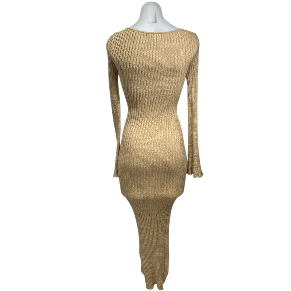 Charlie Holiday Beige Long Sleeve Ribbed Knit Sculpt Maxi Bodycon Dress Size 2 - Picture 3 of 4